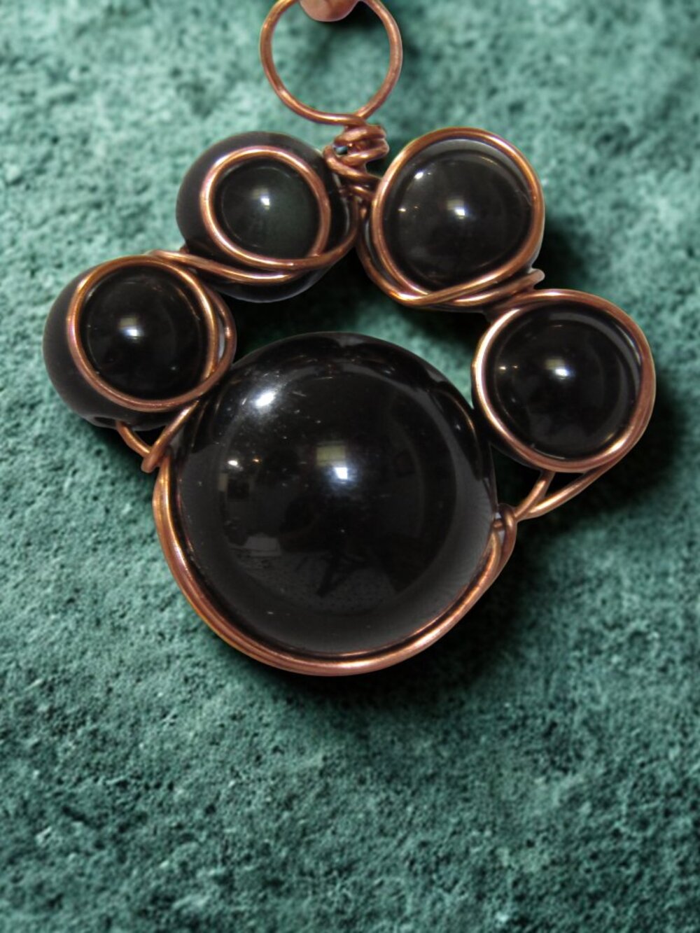 Handcrafted Black Obsidian Paw Print Copper Wire Wrap Dog Cat Mom
